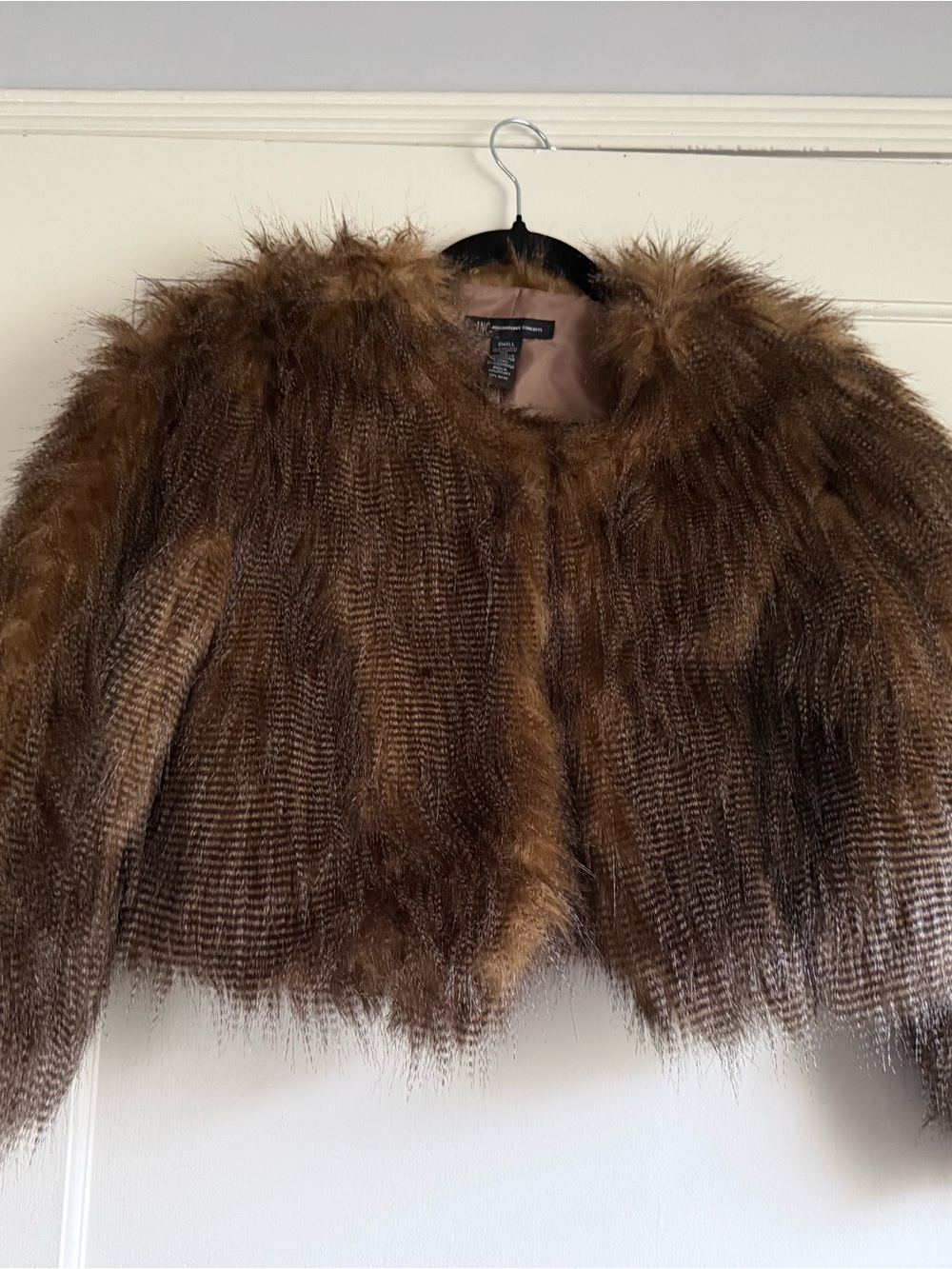 INC International Concepts Brown Faux Fur Cropped Jacket